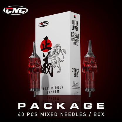 Set 40 ace de tatuat tip cartus, de 4 tipuri, 1003RL, 1005RL, 1007RL, 1009RL, 1007RS, 1009RS, 1207RS, 1209RS, din otel inoxidabil, pentru linii, contur, umplere, EN04X-40KIT-DG