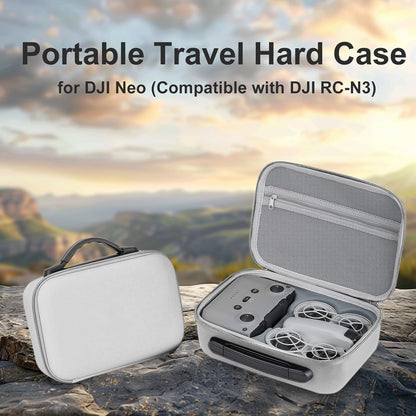 Husa de protectie pentru drona DJI Neo si controler RC-N3, geanta impermeabila portabila 26.6 x 19.1 cm, rezistenta la socuri, cu maner anti-alunecare, gri
