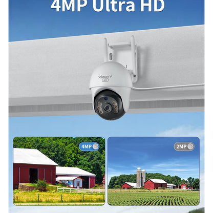 Camera de supraveghere cu SIM 4G LTE, 4 MP, Ultra HD, 360° PTZ, nightvision color, detectare miscare, impermeabila IP65, comunicare bidirectionala, aplicatie dedicata, alba