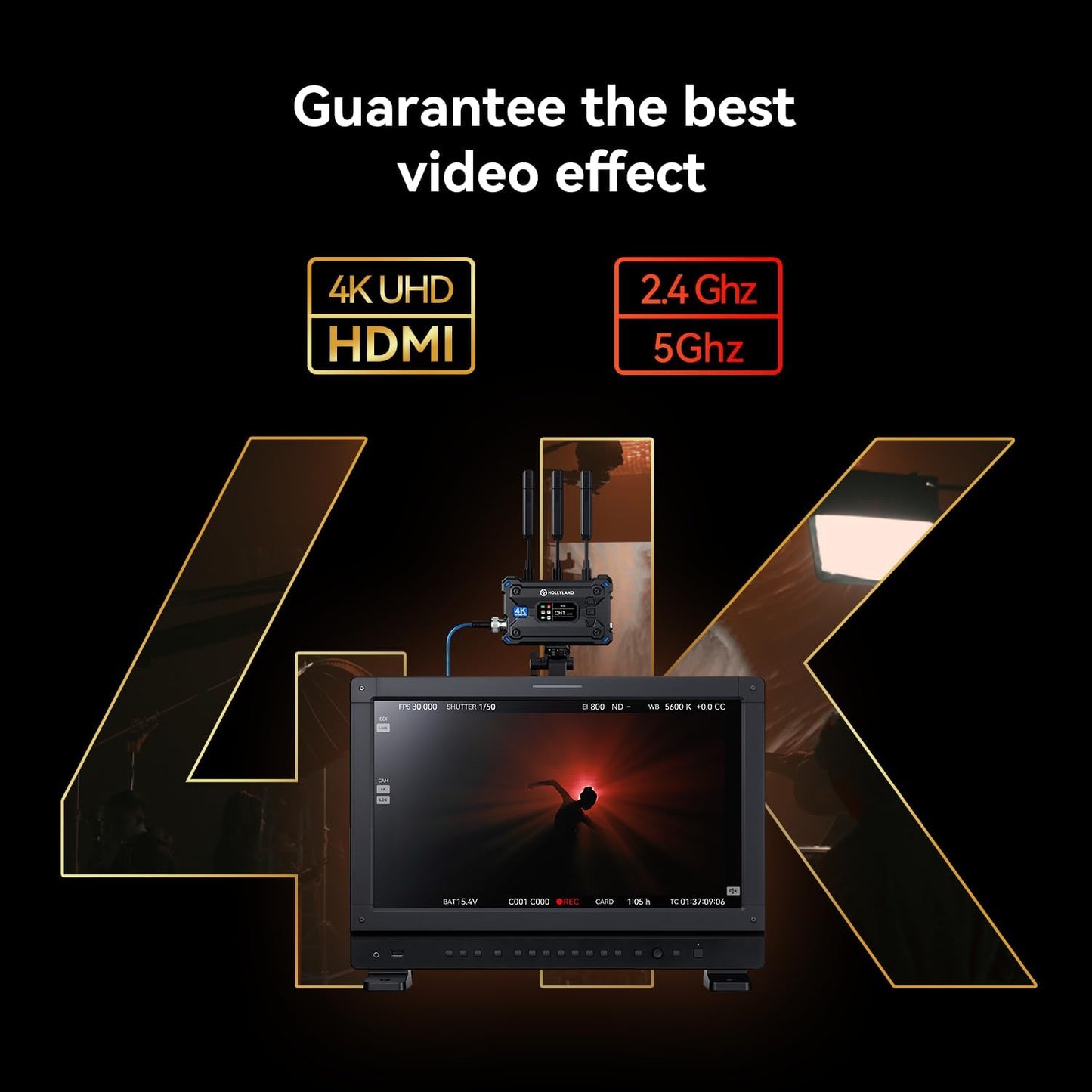 Extender HDMI wireless transmitator si receptor, converter SDI la HDMI 4K/30fps, adaptor dual band 5 GHz/2.4GHz, 50 ms latenta, pana la 4 receptoare simultan, 400 m raza actiune, negru