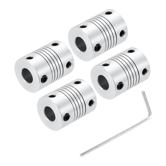 Set de 4 cuplaje flexibile Ax QUARKZMAN 8 mm la 8 mm, aluminiu, L25xD19mm, tip arc (Helical), amortizare vibratii, pentru motor pas cu pas NEMA, imprimanta 3D, CNC, encoder, conector arbore, argintiu