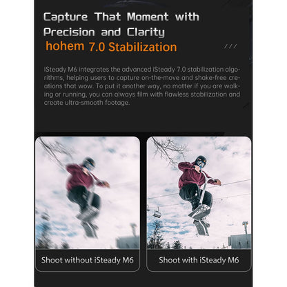 Sistem de stabilizare imagine pentru smartphone, stabilizator gimbal cu 3 axe, display OLED, lumina continua cu senzor AI, mini trepied, incarcare 400 g, Hohem iSteady M6