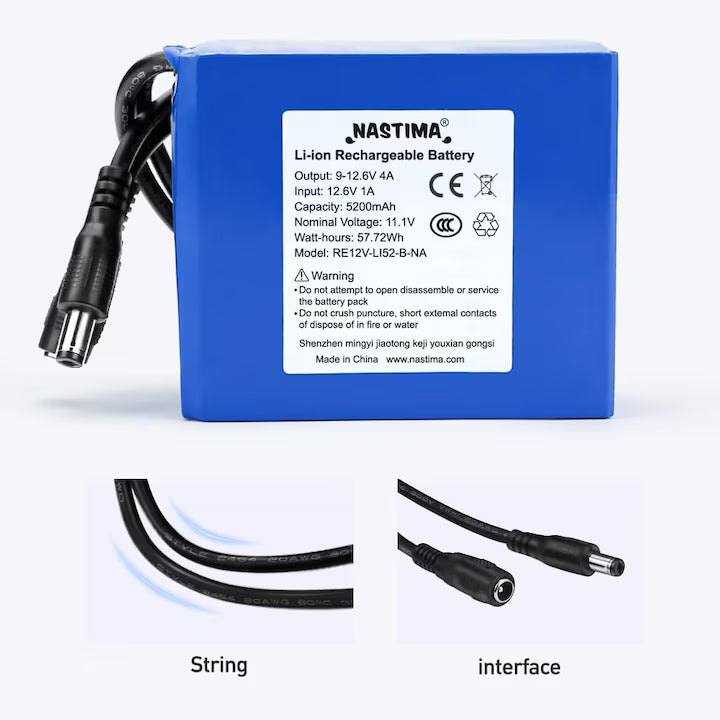 Set Acumulator 12V, 5200 mAh 4A si incarcator 12V 1A 12 W, baterie cu afisaj incarcare si mufa alimentare, pentru camere wireless, camere video, playere portabile, drone