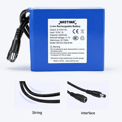 Set Acumulator 12V, 5200 mAh 4A si incarcator 12V 1A 12 W, baterie cu afisaj incarcare si mufa alimentare, pentru camere wireless, camere video, playere portabile, drone