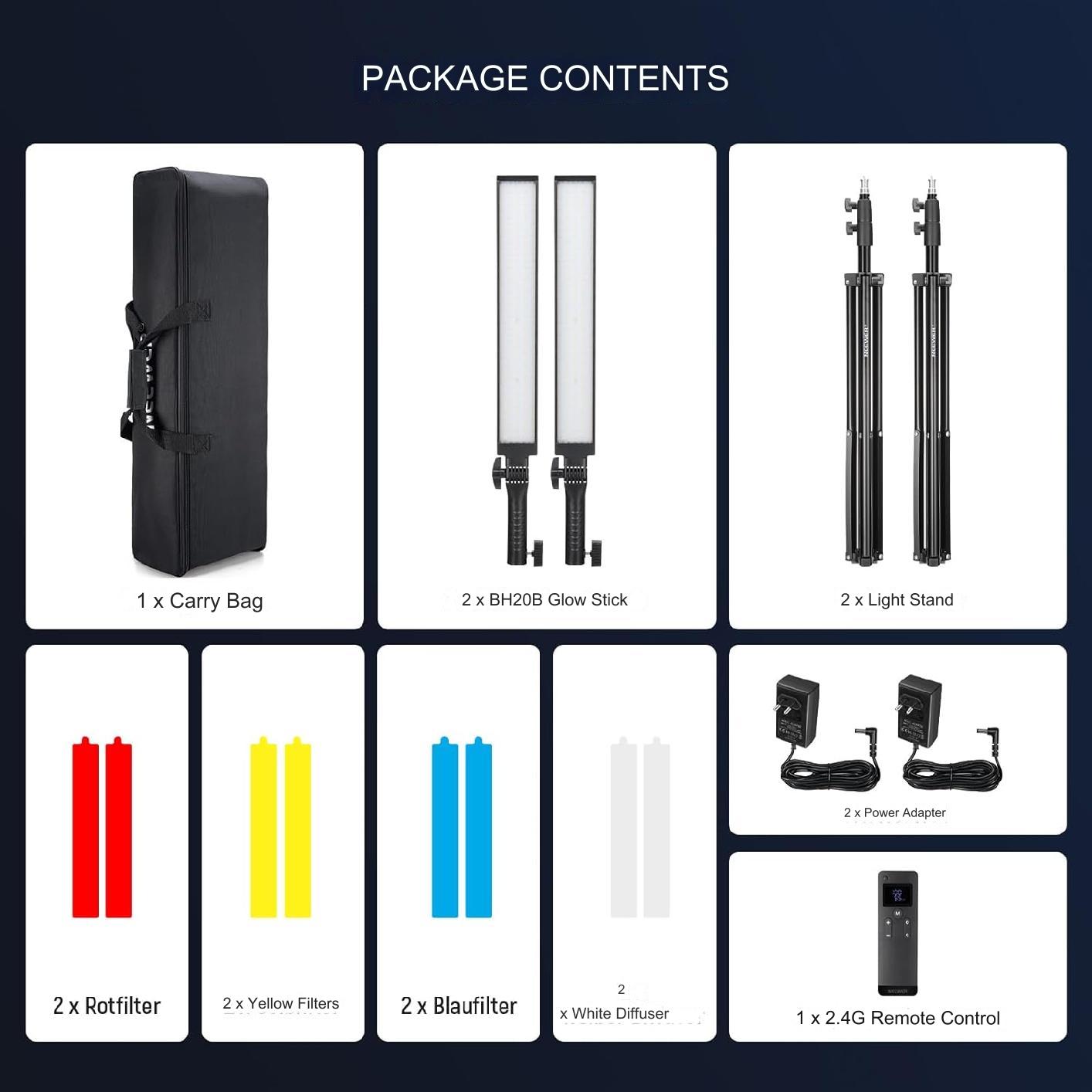 Kit de lumina continua cu 2 acumulatori NP-F550 3000 mAh si incarcator cu LCD, 2 lumini studio LED, telecomanda, 4 filtre de culoare, luminozitate reglabila 0-100%, alimentare duala, cu 2 buc trepied reglabil, geanta de depozitare si transport