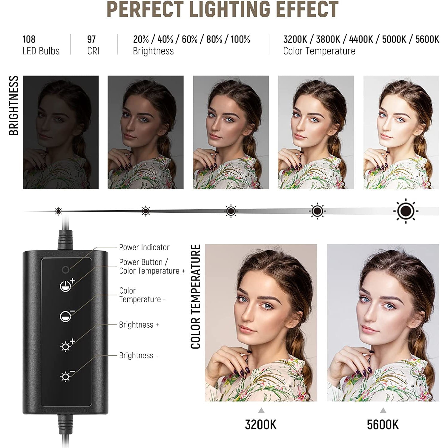 Ring Light LED cu trepied si brat cu menghina,Lampa circulara cu suport smartphone, telecomanda, montura cap tip bila, adaptor de la 5/8" la 3/8" si adaptor de la 1/4" la 5/8", pentru machiaj, vlog, streaming, inregistrare video