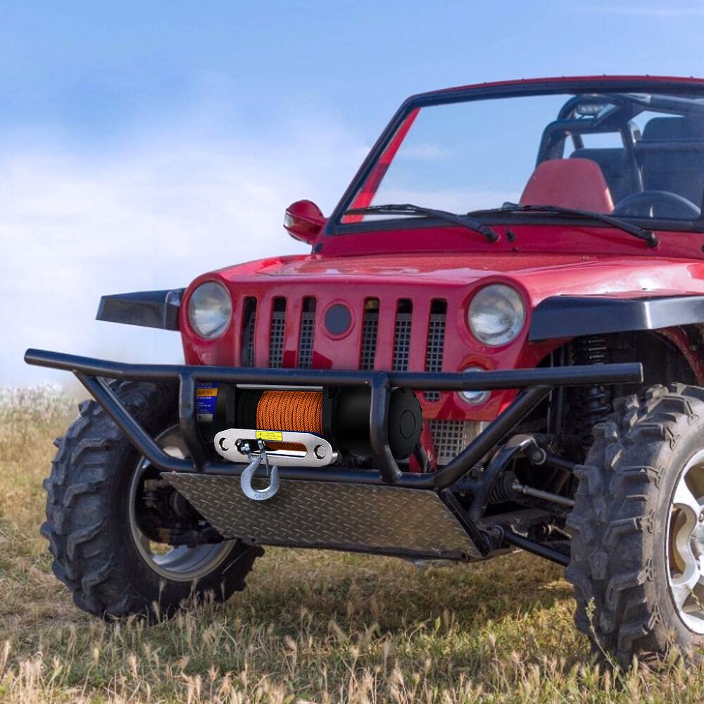 Troliu electric Anbull 12V pentru ATV si UTV – Capacitate 4500 Lbs / 2045 kg, franghie sintetica si nailon, rezistent la apa IP67, cu suport de montare si 2 telecomenzi wireless incluse, ideal pentru Off-Road si tractari