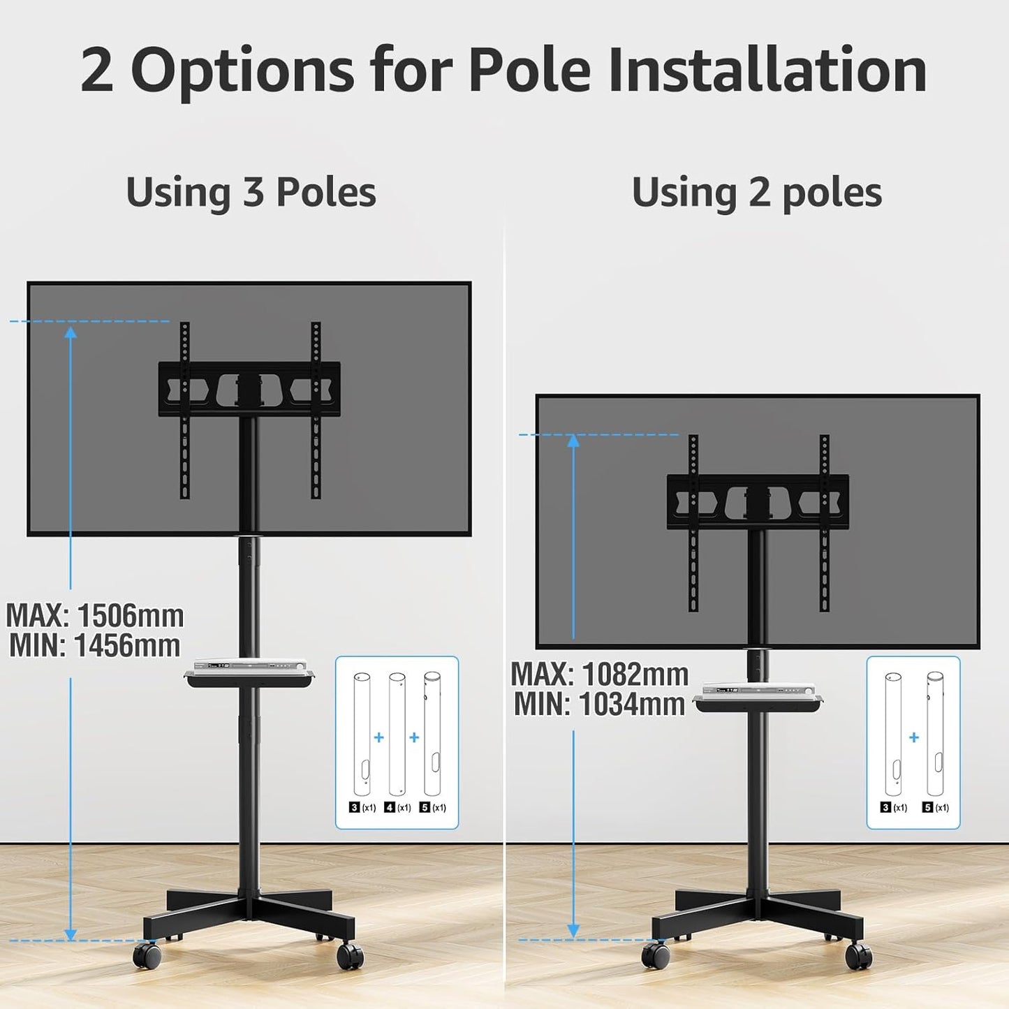 Suport TV stand cu roti, pentru televizoare de 23-60 inch, suporta pana la 35 kg, reglabil pe inaltime, VESA maxim 400x400 mm, negru