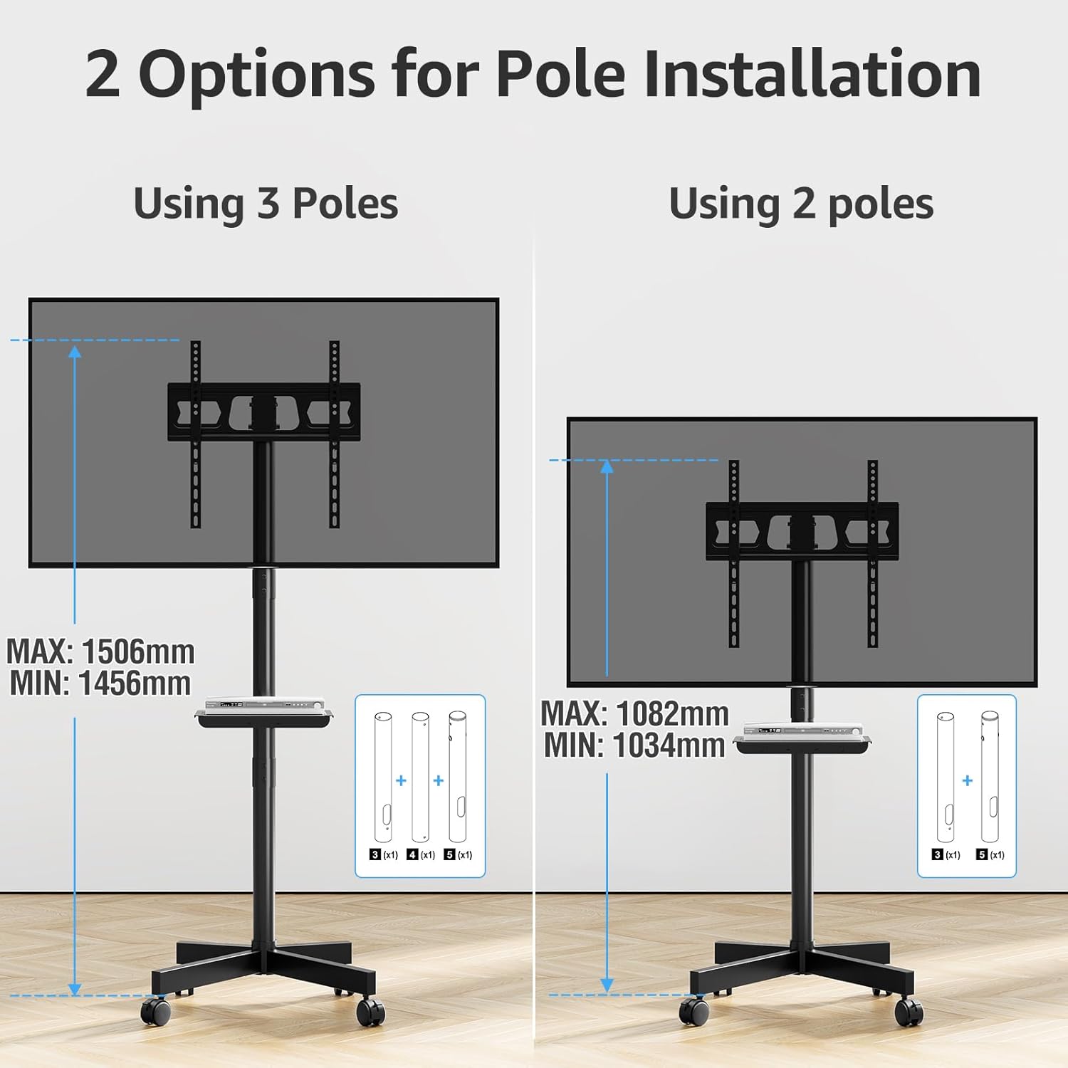 Suport TV stand cu roti, pentru televizoare de 23-60 inch, suporta pana la 35 kg, reglabil pe inaltime, VESA maxim 400x400 mm, negru