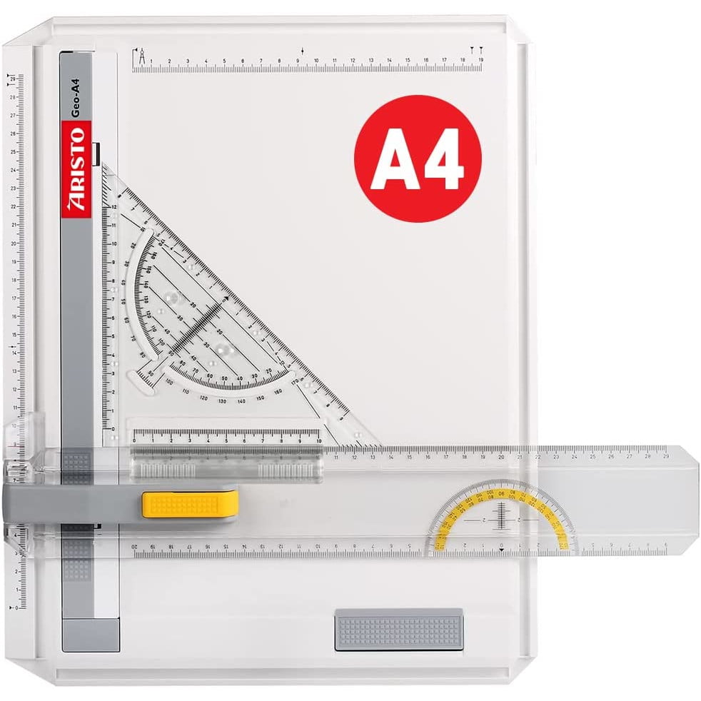 Planseta proiectare A4 pentru desen tehnic, arhitectura, cu sina de prindere accesorii, din plastic rezistent la impact, alba