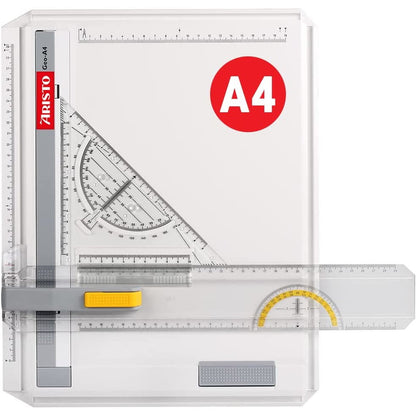Planseta proiectare A4 pentru desen tehnic, arhitectura, cu sina de prindere accesorii, din plastic rezistent la impact, alba