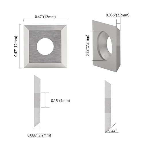 Set de 10 placute amovibile vidia, de strunjire, pentru prelucrarea lemnului, 12 x 12 x 2,2 mm, frezare 35 grade, pentru strung si dalta