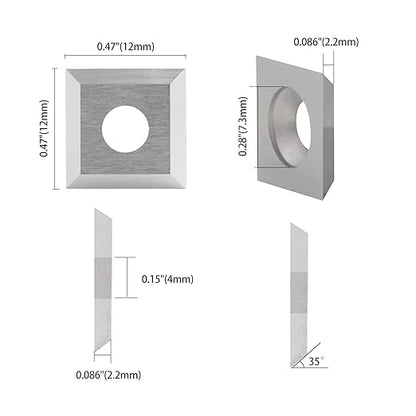Set de 10 placute amovibile vidia, de strunjire, pentru prelucrarea lemnului, 12 x 12 x 2,2 mm, frezare 35 grade, pentru strung si dalta