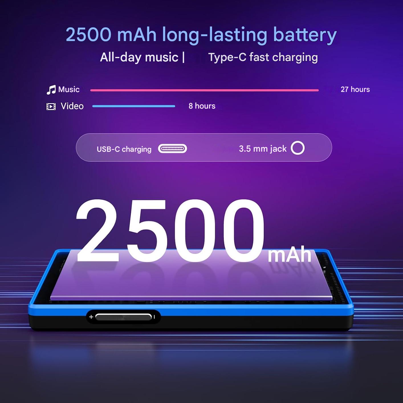 MP3 Player Android 160GB (32GB + 128GB), ecran de 5 inch HD, Android 13, 4GB RAM, Octa-Core, Bluetooth 5.0, WiFi Dual Band, Radio FM, mod copii, compatibil Spotify, Amazon Music, Deezer, Audible, baterie 2500mAh
