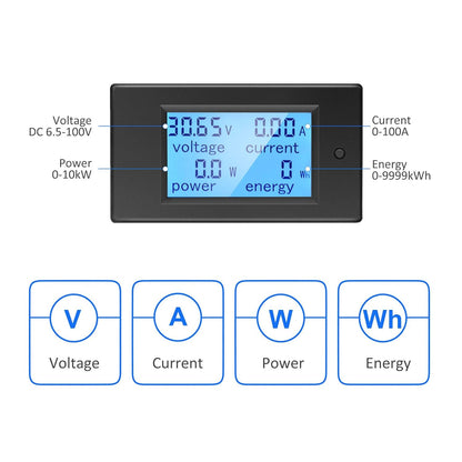 Panelmetru combinat, Wattmetru digital de panou, cu Voltmetru, Ampermetru, cu Shunt, DC 0 - 100V si 0 - 100A, negru