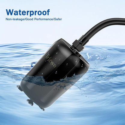 Dus portabil pentru camping TRJZWA, pompa reincarcabila 9000mAh cu afisaj digital, cap de dus reglabil cu 3 moduri, galeata pliabila si furtun inclus, autonomie 60–90 min, incarcare USB Type-C, pentru drumetii, gradina, spalare auto si animale de companie