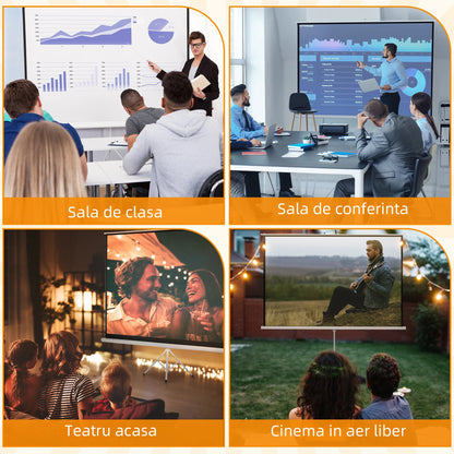 Ecran de proiectie pentru videoproiector de 120" Format 4:3, 244x183 cm, Inaltime maxima: 3.2 m, din Tesatura Tip Plasa, Plastic si Metal, cu Trepied, Alb