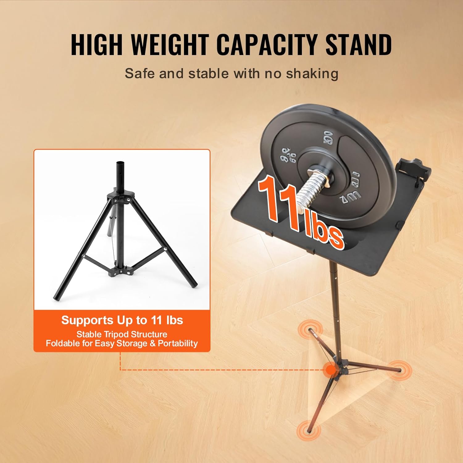 Suport pentru videoproiector sau laptop cu trepied, inaltime reglabila 68 - 160 cm, suport telefon gooseneck, unghi reglabil 180°, portabil, design pliabil, capacitate 5 kg, pentru proiector, tableta, mixer, laptop, partitura, negru