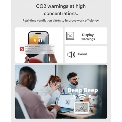 Detector de CO2 WLAN SwitchBot cu termometru-higrometru IP65, senzor CO2 cu aplicatie, alarma, stocare date 2 ani si Bluetooth