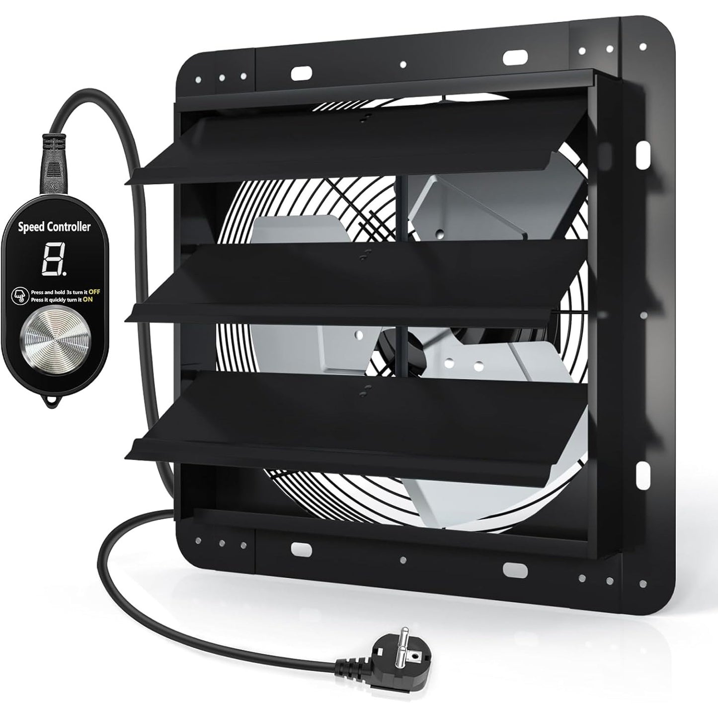 Ventilator industrial axial Aygrochy 300 mm, motor EC 40W, debit aer 1630 m³/h, cu reglaj al vitezei in 9 trepte, montaj perete/fereastra, pentru garaj, pod si bucatarie, zgomot redus 42 dB, clasa energetica A