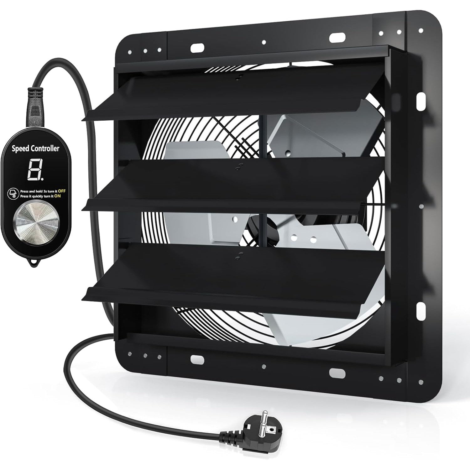 Ventilator industrial axial Aygrochy 300 mm, motor EC 40W, debit aer 1630 m³/h, cu reglaj al vitezei in 9 trepte, montaj perete/fereastra, pentru garaj, pod si bucatarie, zgomot redus 42 dB, clasa energetica A