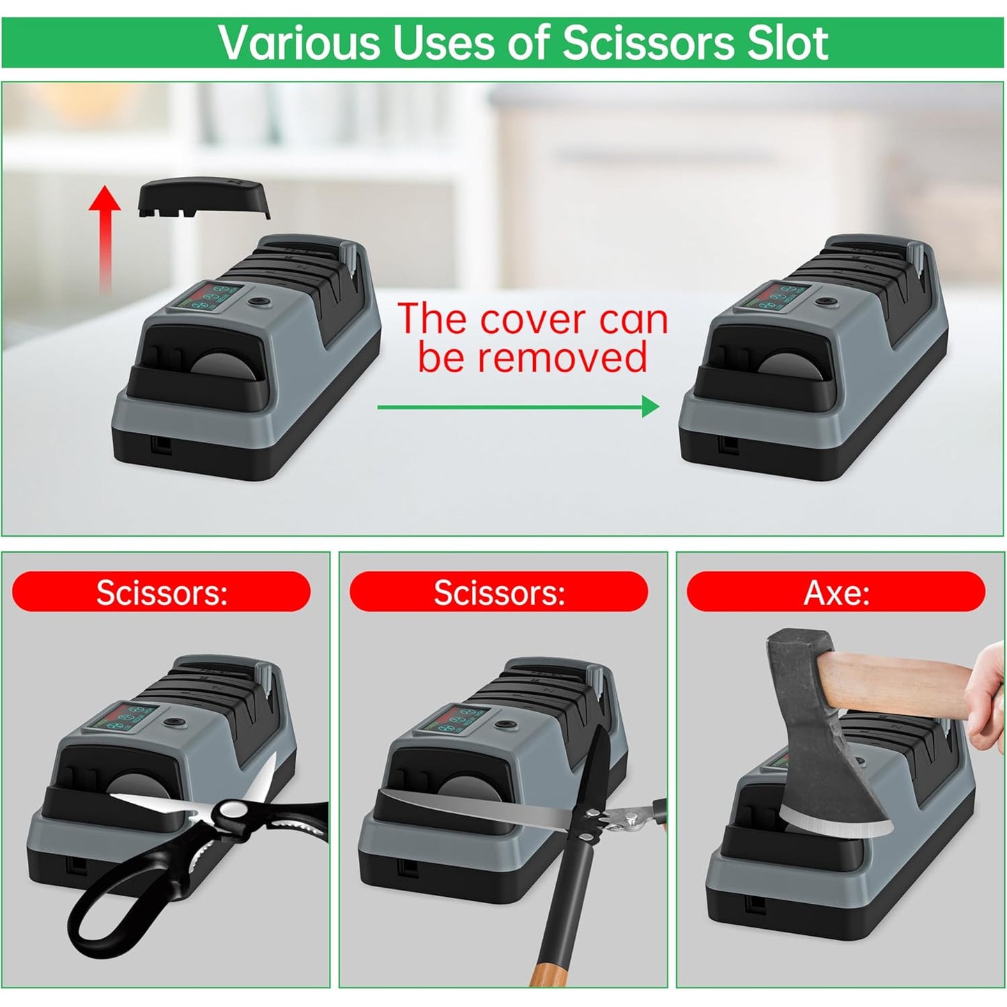 Ascutitor electric profesional pentru cutite, foarfece si secure cu disc abraziv din diamant, cu display, 3 viteze reglabile, ascutire rapida, pentru ascutire precisa