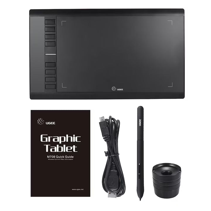 Tableta grafica Ugee M708, Stilou pasiv. Presiune 8192, 266RPS, 10" x 6", Negru