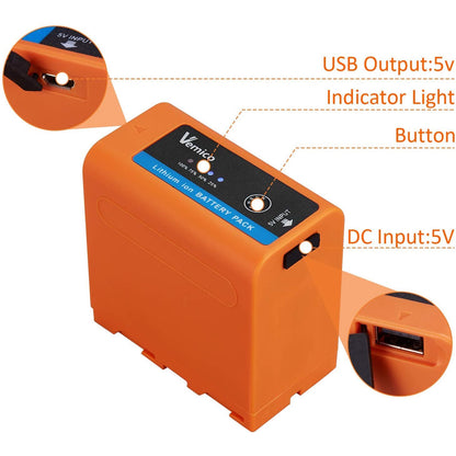 Set 2 acumulatori NP-F980, 7800 mAh, powerbank cu indicator LED, Micro USB, compatibil cu Sony NP F960/F980/F750/F550/F570/F530/F770/F930/F950