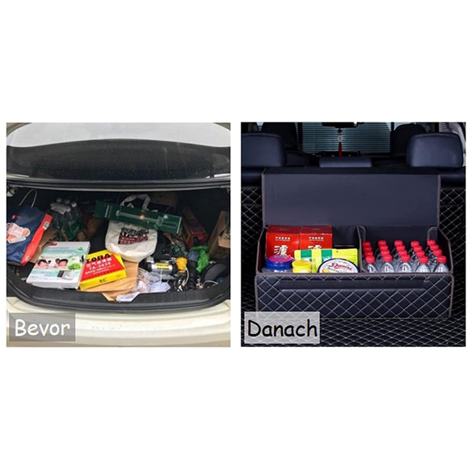 Organizator pentru portbagaj auto, universal, cutie depozitare pliabila din piele PU, impermeabila, cu capac, negru