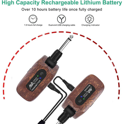 Sistem wireless pentru chitara 2.4GHz, plug and play, cu transmitator si receptor, 8 ore de functionare, pentru chitara electrica, chitara bass, vioara, orga