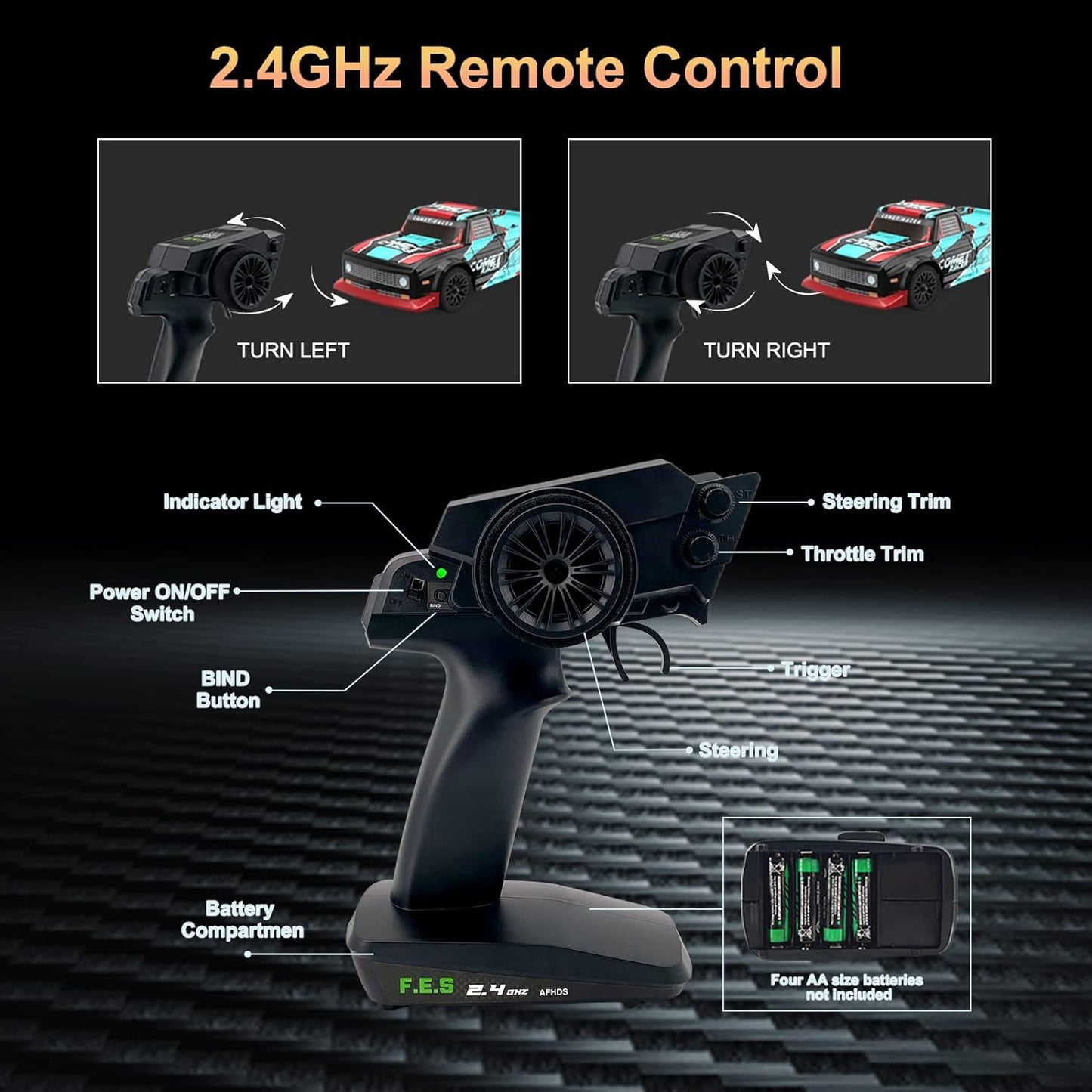 Masina RC cu telecomanda 2.4G, scara 1:12, 48 km/h, 4WD, cu 2 acumulatori reincarcabili 1500 mAh, Exbonzai Comet Racer