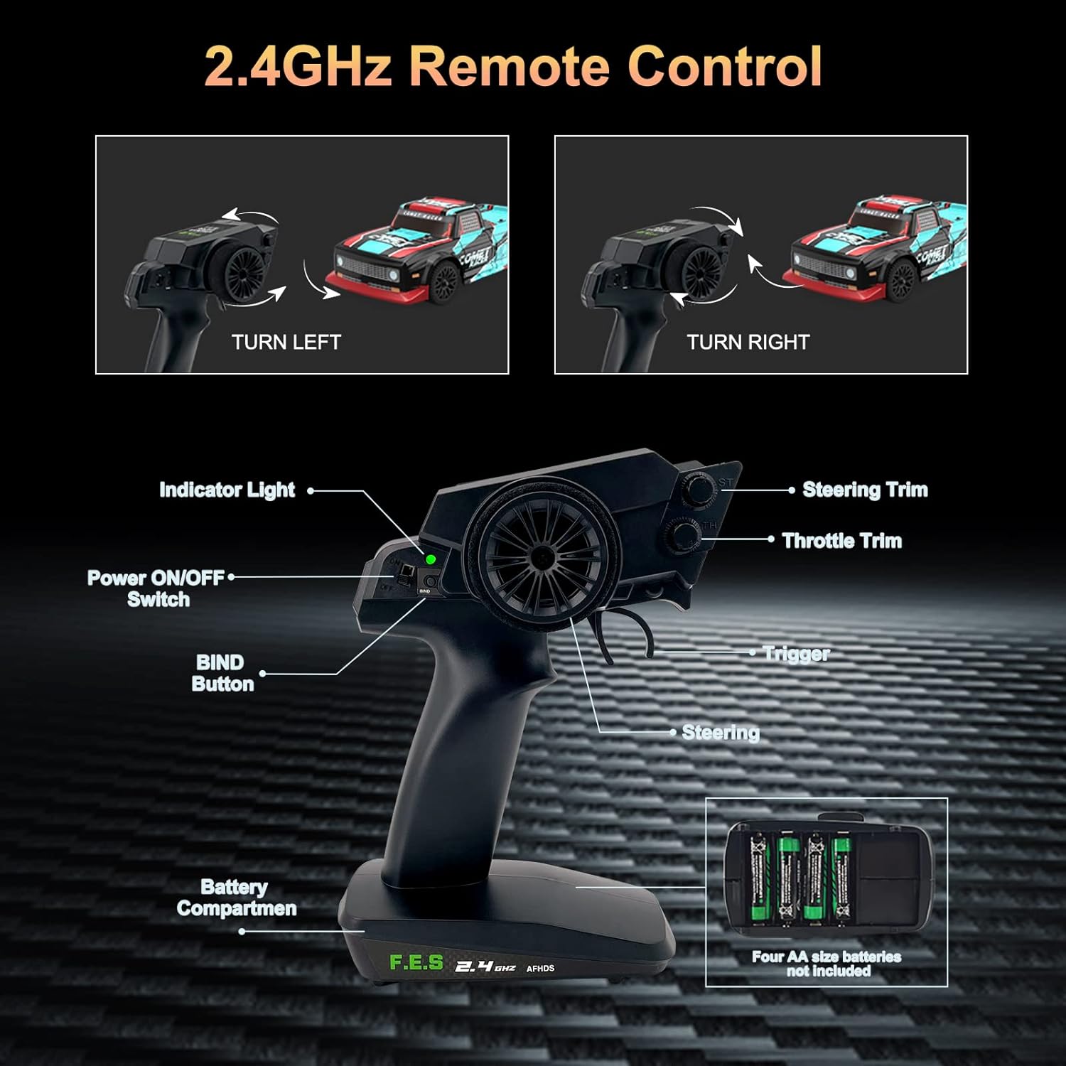 Masina RC cu telecomanda 2.4G, scara 1:12, 48 km/h, 4WD, cu 2 acumulatori reincarcabili 1500 mAh, Exbonzai Comet Racer