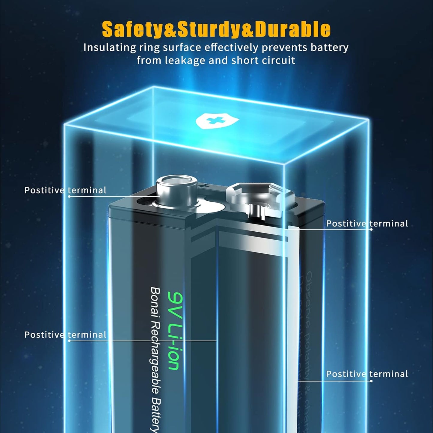 Set 4 baterii 9 V reincarcabile litiu-ion, 600mAh, 6F22, dimensiune standard, acumulatori pentru detectoare de fum, microfoane si multe altele