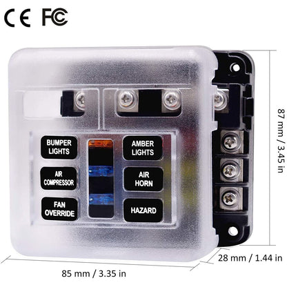 Set panou sigurante auto cu 6 iesiri, 12 V, cu sigurante 5A 10A 15A 20A cu indicator LED si capac de protectie, pentru masina, rulota, barca, autoutilitara, camion