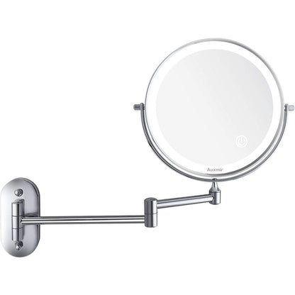 Oglinda cosmetica iluminata LED, 1X-5X, cu brat pliabil, fara fir, cu 4 baterii AAA, buton tactil, rotativa 360°, cu 2 fete