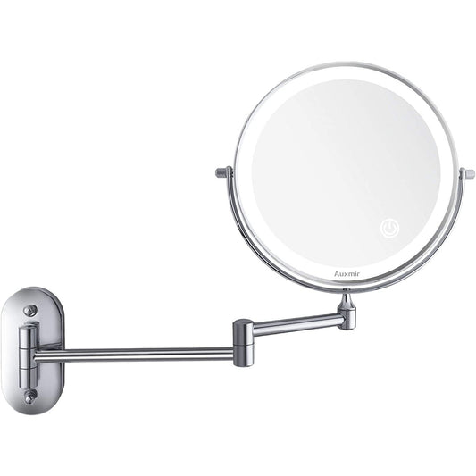 Oglinda cosmetica iluminata LED, 1X-5X, cu brat pliabil, fara fir, cu 4 baterii AAA, buton tactil, rotativa 360°, cu 2 fete