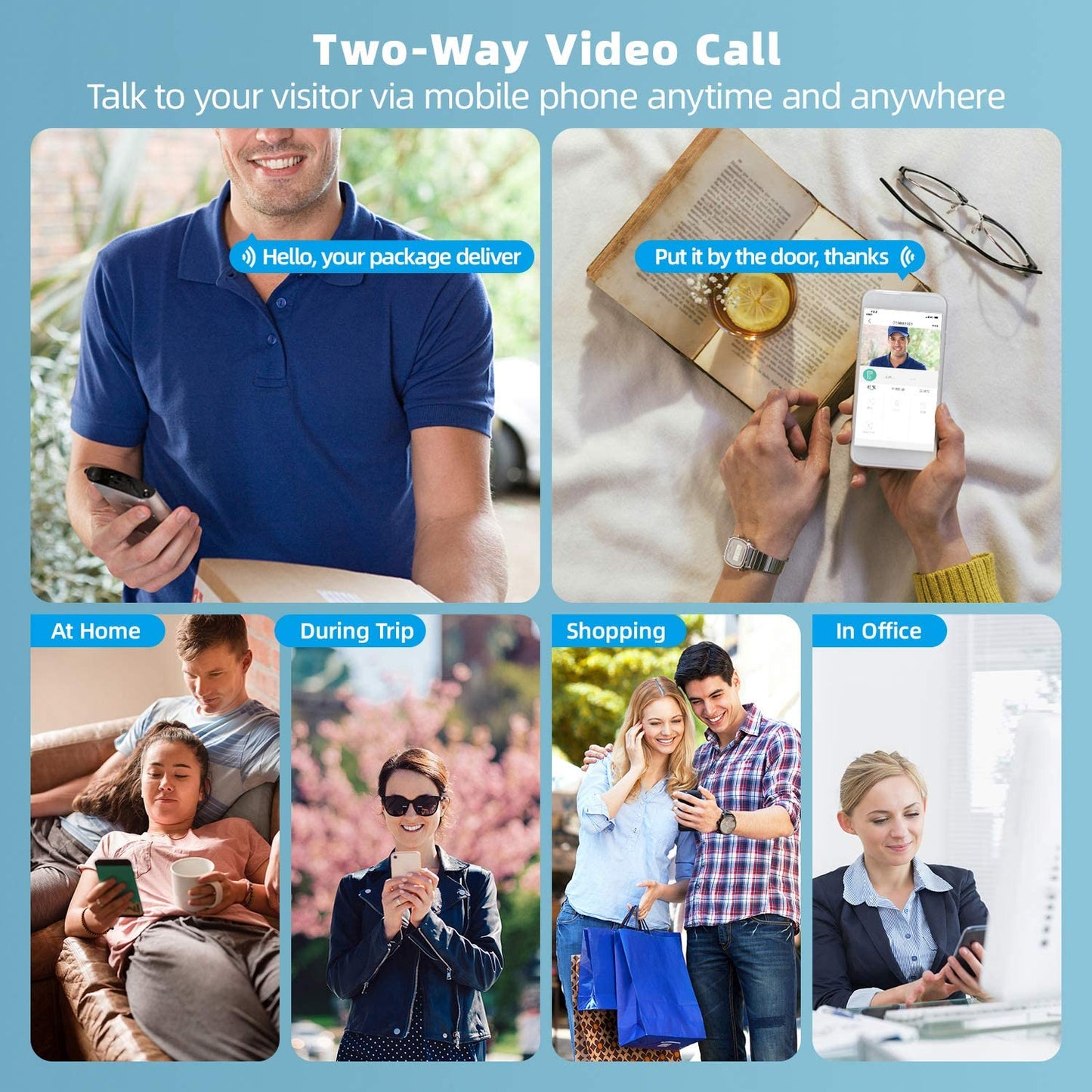 Interfon video smart, sonerie 1080P HD cu senzor de miscare, WLAN 2.4G, impermeabil IP65, cu card de memorie si control prin aplicatie