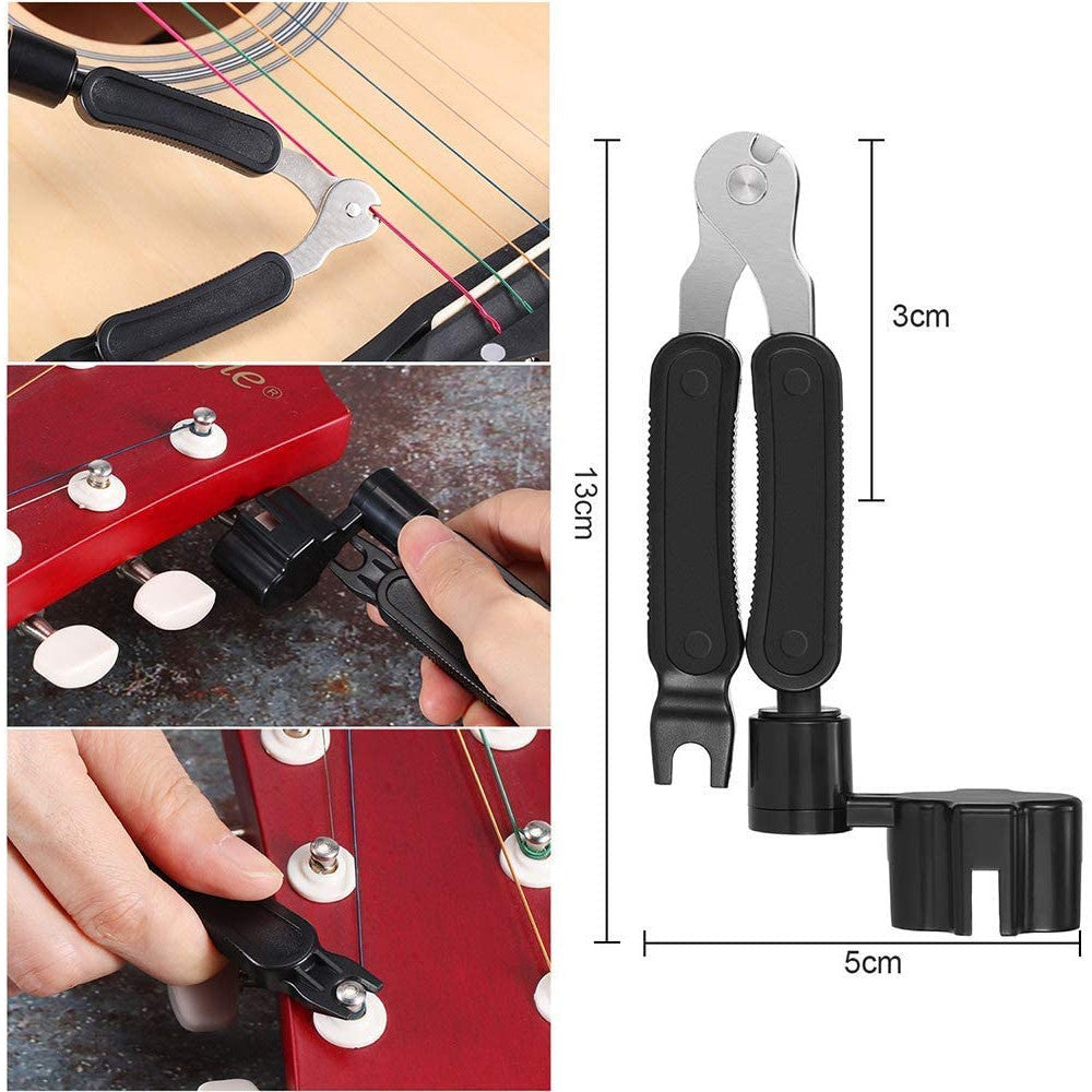 Set de accesorii pentru chitara 60 de piese, cu tuner, capodastru, string winder, corzi pentru chitara, pini, pene, protectii pentru degete, pene tip gheara