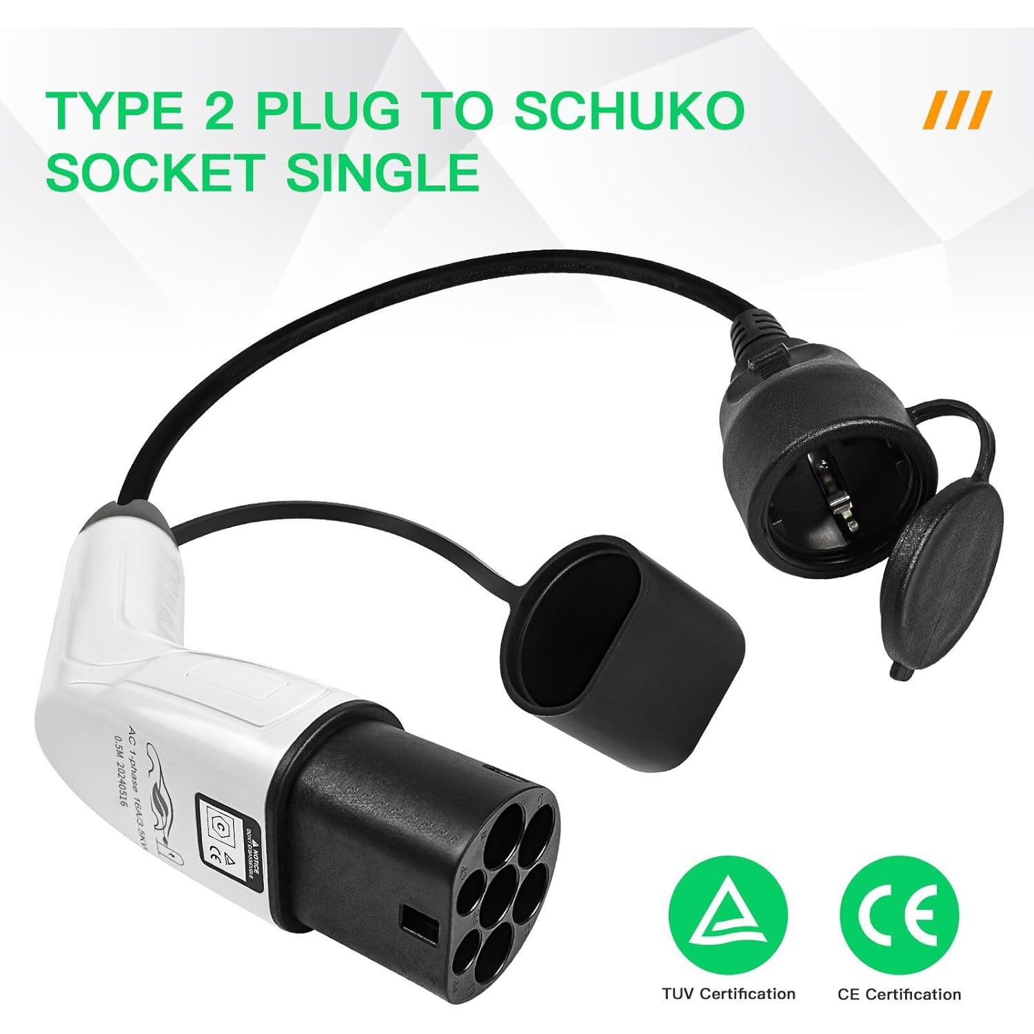 Cablu de incarcare EV AOHEWEI Tip 2 la Schuko, 16A, 250V, 3.5kW, adaptor statie incarcare IEC 62196, cablu 60 cm TPU, protectie IP55, compatibil masini electrice, trotinete si biciclete electrice, incarcare rapida