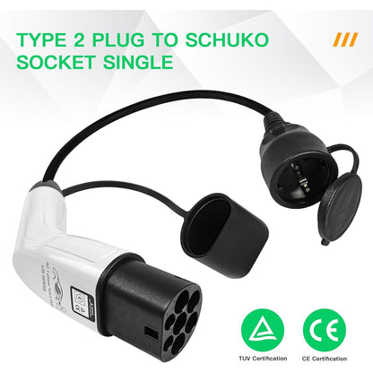 Cablu de incarcare EV AOHEWEI Tip 2 la Schuko, 16A, 250V, 3.5kW, adaptor statie incarcare IEC 62196, cablu 60 cm TPU, protectie IP55, compatibil masini electrice, trotinete si biciclete electrice, incarcare rapida