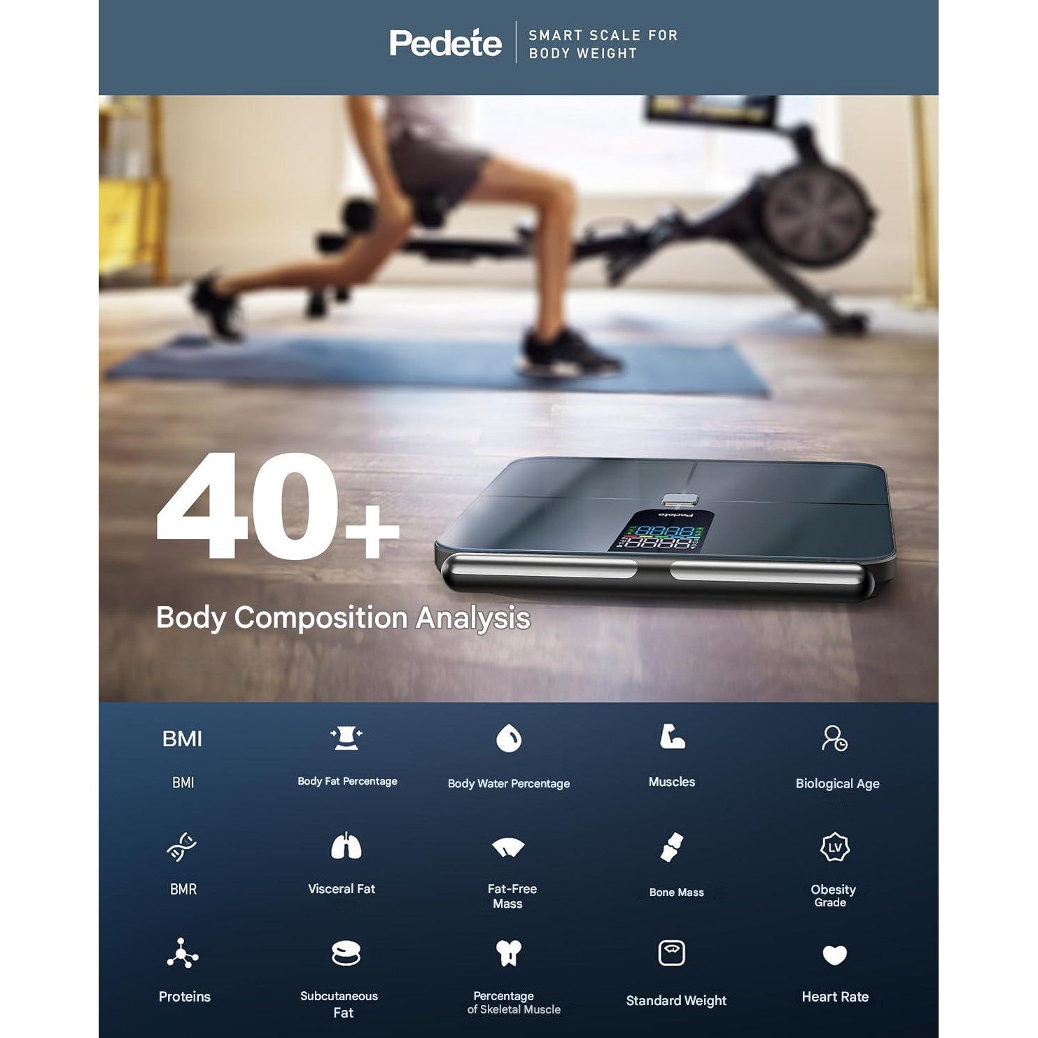 Cantar inteligent corporal 8 electrozi cu manere, analiza profesionala 45+ parametri (grasime, masa musculara, IMC), BIA Dual Frequency, monitor ritm cardiac, bluetooth si aplicatie A&P Health, ecran LED, 180 kg, pentru fitness si sanatate