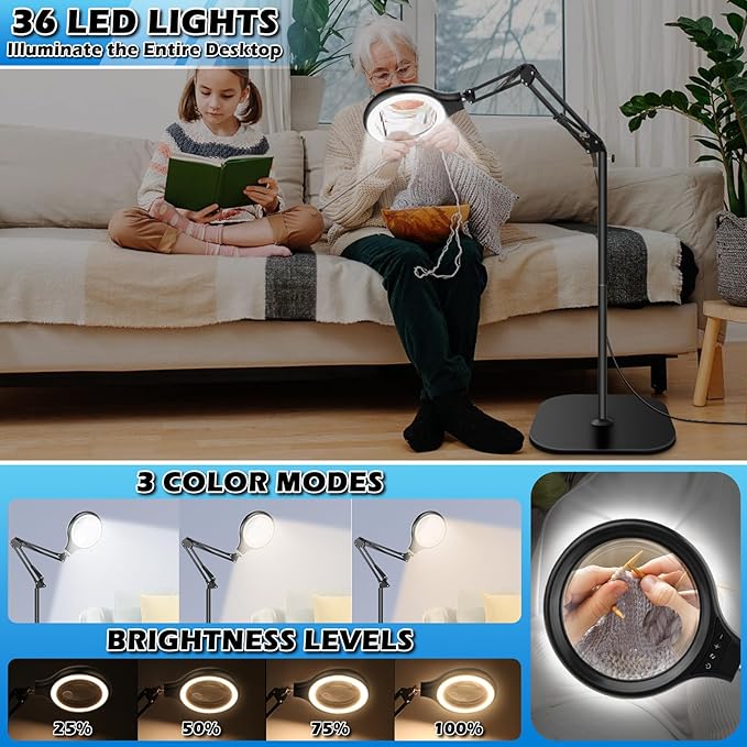 Lupa 10x 30x cu lumina LED, lampa de podea cu suport reglabil, 3 temperaturi culoare, luminozitate reglabila, multifunctionala