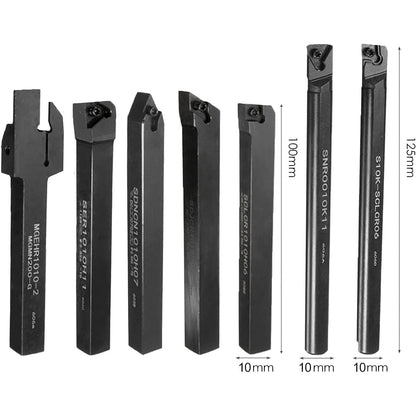 Set cutite de strung cu placute amovibile, 7 piese de strunjit de 10 mm cu bara de gaurit, unelte de strunjit cu insertii de carbura, 21 de piese