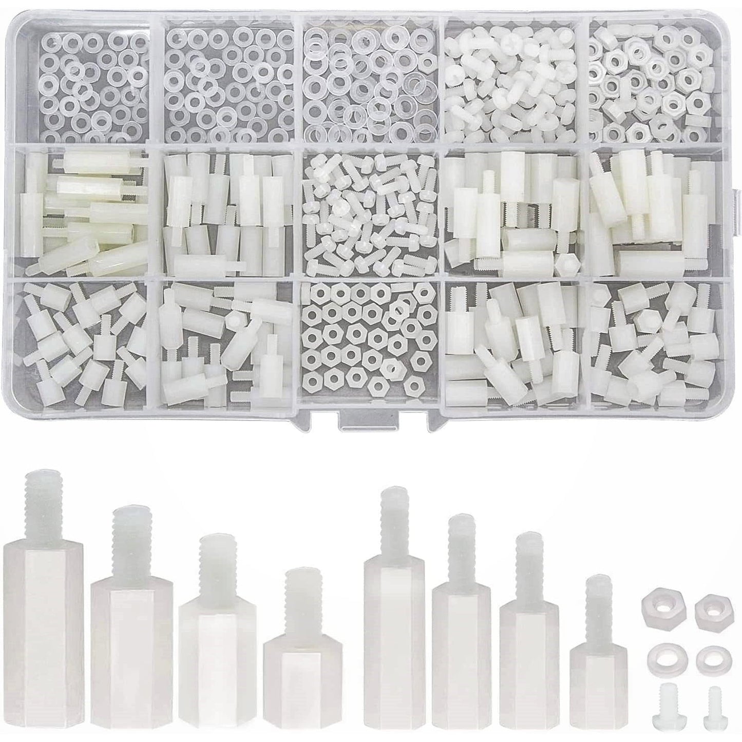 Set distantiere M2.5 M3 hexagonale mama-tata, pentru placa PCB, din Nylon, cu piulite si saibe din plasitc, albe