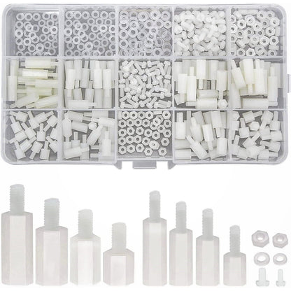 Set distantiere M2.5 M3 hexagonale mama-tata, pentru placa PCB, din Nylon, cu piulite si saibe din plasitc, albe