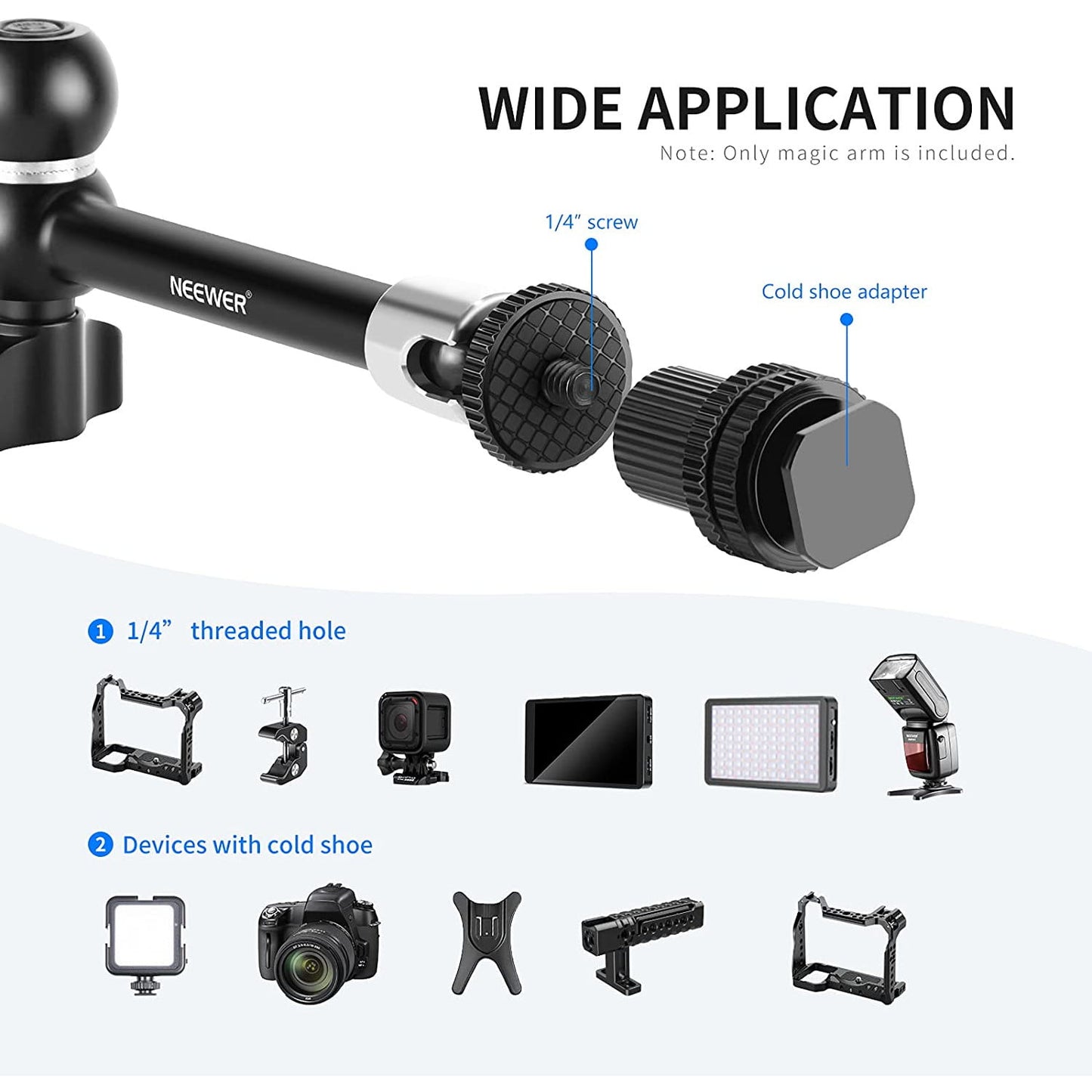 Set brat articulat 11 inch Magic Arm si clema Super Clamp cu filet de 1/4 inch si 3/8 inch, sarcina maxima 2 kg, pentru monitor camera video, lumina LED, Ring Light