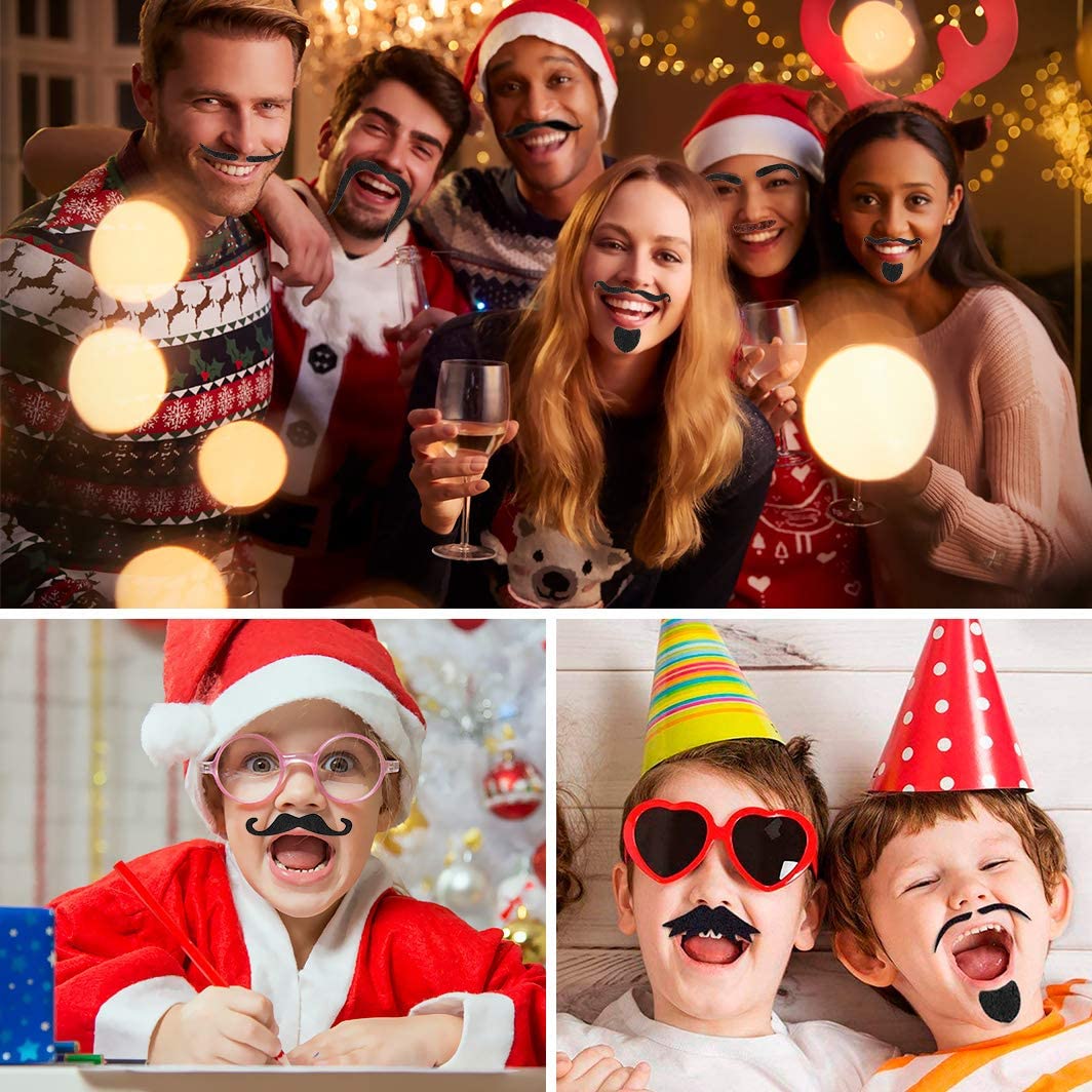 Set de 48 bucati mustata autoadeziva, 16 tipuri de mustati false cu look realist pentru costume, Halloween, petreceri, carnaval