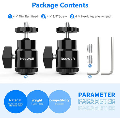 Set 4 adaptoare cu patina si surub 1/4 inch, Hot Shoe Mount, cap rotativ cu bila, pentru camere foto, camere video, smartphone, lumina video, microfon, ring light