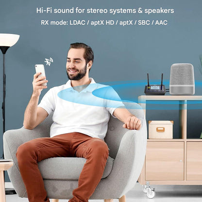 Adaptor Bluetooth 3 in 1 1Mii B03Pro+ pentru TV si HiFi, emitator-receptor LDAC / AptX HD, ecran LCD 1,7”, RCA / Optic / AUX 3,5 mm, latenta redusa, raza lunga de actiune 80 m