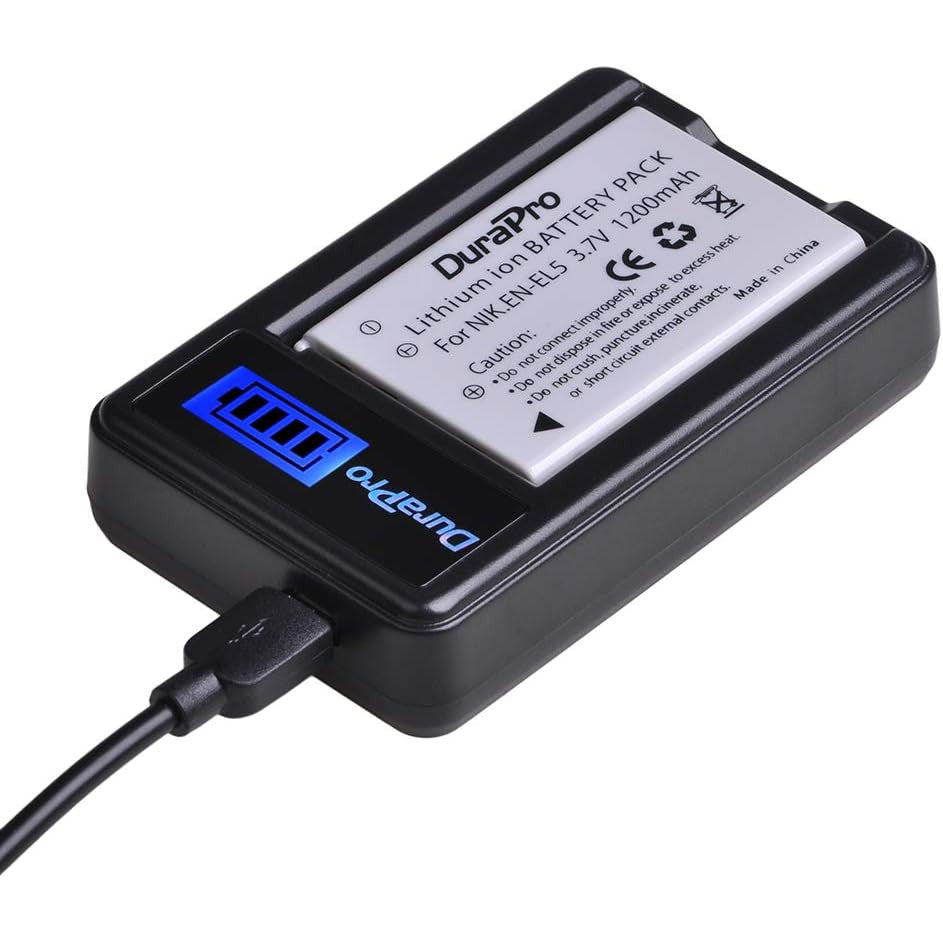 Set 2 acumulatori EN-EL5 1200 mAh si incarcator cu display LCD pentru Camere Nikon Coolpix P530, P520, P510, P100, P500, P5100, P5000, P6000, P90, P80